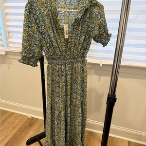 Max Studio Blue and Green Floral Maxi Dress